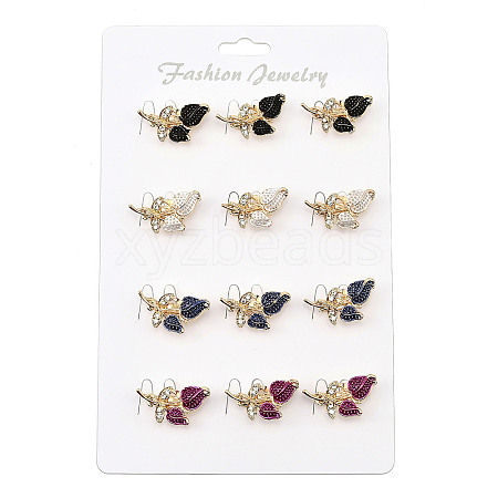 12Pcs 4 Colors Rose Shape Enamel Pins JEWB-A033-07G-1