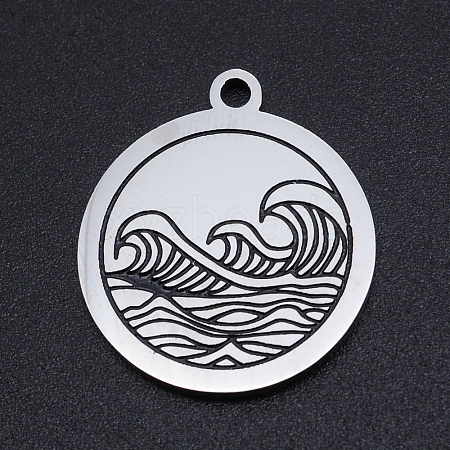 Non-Tarnish 201 Stainless Steel Etched Pendants STAS-N090-JN800-1