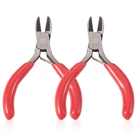 2Pcs Carbon Steel Jewelry Pliers with Red Handles TOOL-TA0001-18-1