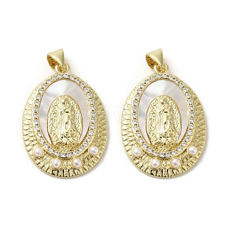 Brass Pave Shell Pendants KK-I708-16O-G-1