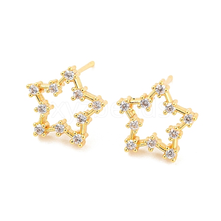 Rack Plating Brass Cubic Zirconia Star Stud Earrings EJEW-K245-46G-1