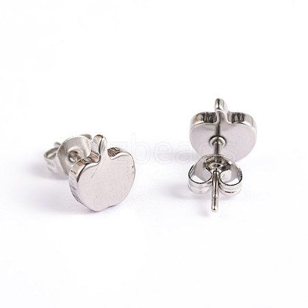 Tarnish Resistant Apple 304 Stainless Steel Ear Studs EJEW-F0075-049P-1
