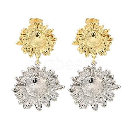 Rack Plating Flower Brass Stud Earrings EJEW-H016-16GP-1