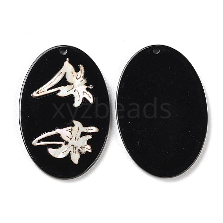 Opaque Flower Pattern Acrylic Pendants BACR-D001-01G-1