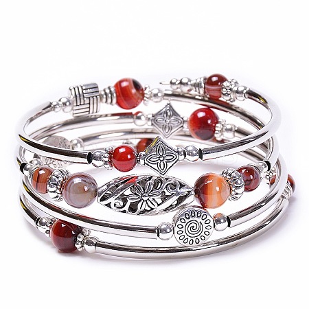 Bohemian Multi-Layered Natural Banded Agate Wrap Bracelet Women's Jewelry MV3343-8-1