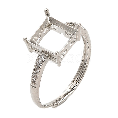 Square Brass Micro Pave Clear Cubic Zirconia Adjustable Ring Components LS-KK-NH0001-20P-1