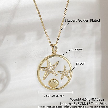 Ocean Summer Brass Pave Clear Cubic Zirconia Pendant Necklaces FS-WG8D1A7-01-1