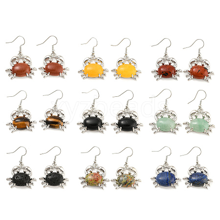 Natural & Synthetic Mixed Gemstone Crab Dangle Earrings G-Z033-13P-1