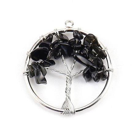 Natural Obsidian Tree fo Life Pendants WG82707-17-1