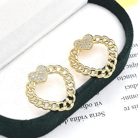 Rack Plating Brass Micro Pave Clear Cubic Zirconia Stud Earrings for Women EJEW-C125-18G-1