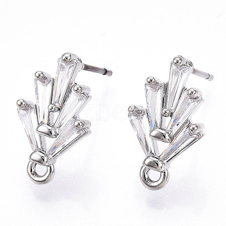 Brass Cubic Zirconia Ear Studs MAK-T011-04P-1