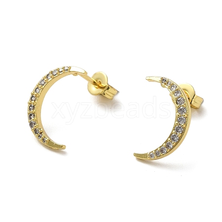 Moon Rack Plating Brass Micro Pave Cubic Zirconia Stud Earrings for Women EJEW-O001-08G-1