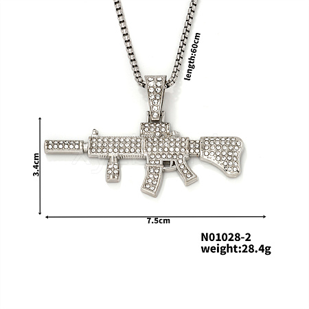 Trendy Hip-hop Alloy Crystal Rhinestone Box Chain Hand Gun Pendant Necklaces HH6714-2-1