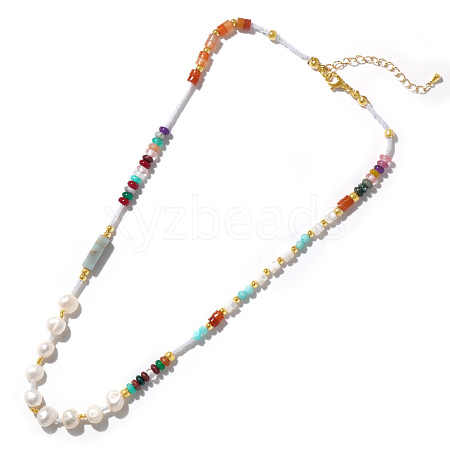 Bohemian Style Natural Freshwater Pearl & Brass Abacus Beaded Necklaces LM7367-1