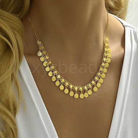 Fashionable Vintage Brass Women's Coin Tassel Necklaces GA0986-1