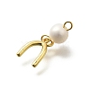 Brass & Natural Pearl U Shaped Pendants KK-Z093-38G-2