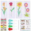 Gorgecraft 4 Sets 4 Style DIY Flower Bookmark Cross-Stitch Kit DIY-GF0009-28-1