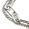 Tarnish Resistant 201 Stainless Steel Paper & Curb Chains Double Layered Multi-strand Bracelet for Women BJEW-A126-19P-2