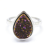 Electroplate Natural Druzy Quartz Crystal Finger Rings RJEW-I055-P-RS-3