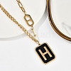 Ion Plating(IP) 304 Stainless Steel Black Enamel H Rectangle Pendant Twisted Chain Necklaces for Women NJEW-M078-01G-1