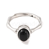 Oval Natural Black Onyx Adjustable Rings RJEW-Q817-04P-10-2