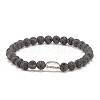 Natural Lava Rock Stretch Bracelet with Alloy Word Gratitude Beaded BJEW-JB08309-04-1