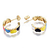 Brass Enamel Stud Earrings EJEW-T014-04G-NF-3