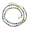 Brass Enamel Column Link Chain Necklaces NJEW-H039-15G-01-2