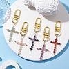 Wire Wrapped Natural Gemstone Cross Pendant Decoration HJEW-JM01932-2