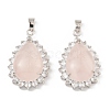 Natural Rose Quartz & Rhinestone Pendants G-K338-31P-07-1