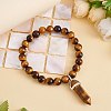 Natural Tiger Eye Stretch Bracelet with Bullet Shape Charm BJEW-SZ0002-56B-2