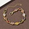 Oval Brass Pave Cubic Zirconia Link Chain Bracelets for Women BJEW-P385-02G-1