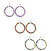 FIBLOOM 3 Pairs 3 Style Natural Mixed Gemstone Beaded Ring Dangle Earrings EJEW-FI0001-91-1