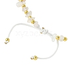 Natural Rose Quartz Chip & Heart Brass Braided Bead Bracelets BJEW-JB10592-4