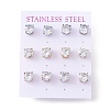 6 Pairs Cubic Zirconia Flat Round Stud Earrings EJEW-G291-05D-M-1