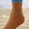 Fashionable Double-Layer Heart Alloy Rhinestone Charms Anklets RN2334-1