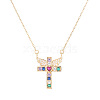Brass Pave Colorful Cubic Zirconia Cross with Angel Wings Pendant Necklaces for Women WGF2102-01-2