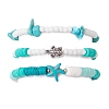 3Pcs 3 Styles Flat Round Handmade Polymer Clay Beads Beaded Stretch Bracelets BJEW-TA00583-2