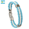 Flag Color Imitation Leather Triple Line Cord Bracelet with Alloy Clasp GUQI-PW0001-086A-1