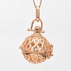 Filigree Brass Round Cage Ball Cage Pendants KK-L095-01RG-NR-1