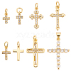 AHADERMAKER 16Pcs 8 Styles Brass Micro Pave Cubic Zirconia Cross Charms ZIRC-GA0001-12-1