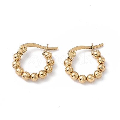 201 Stainless Steel Round Beaded Hoop Earrings with 304 Stainless Steel Pins for Women EJEW-B016-01A-G-1