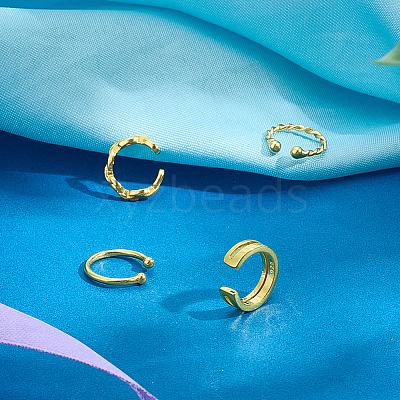 4Pcs 4 Styles 925 Sterling Silver Cuff Earrings EJEW-PH0001-38G-1