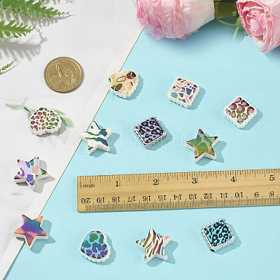 30Pcs Rainbow Iridescent Printed Opaque Acrylic Beads OACR-FS0002-58C-01-1