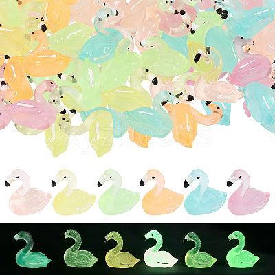 60Pcs 6 Colors Luminous Resin Flamingo Shape Display Ornaments DJEW-CA0001-53-1
