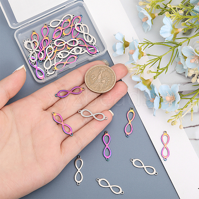 32Pcs 2 Colors 201 Stainless Steel Connector Charms FIND-CA0007-69-1