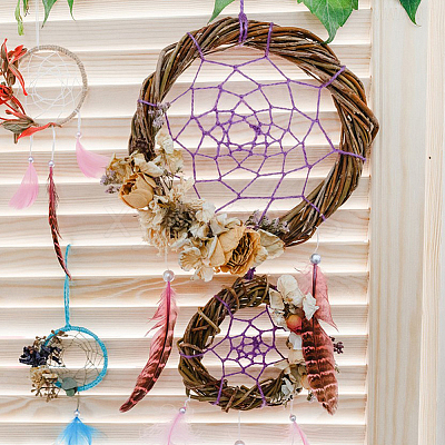 DIY Woven Net/Web with Feather Making Finding Kit DIY-DC0001-84-1