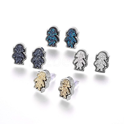 Brass Stud Earrings EJEW-J098-FP-1
