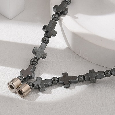 Round Cross Synthetic Non-Magnetic Hematite Beaded Necklaces NJEW-R020-03-1