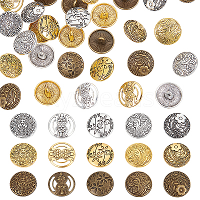 60Pcs 15 Styles 1-Hole Alloy Shank Buttons BUTT-WR0001-37-1